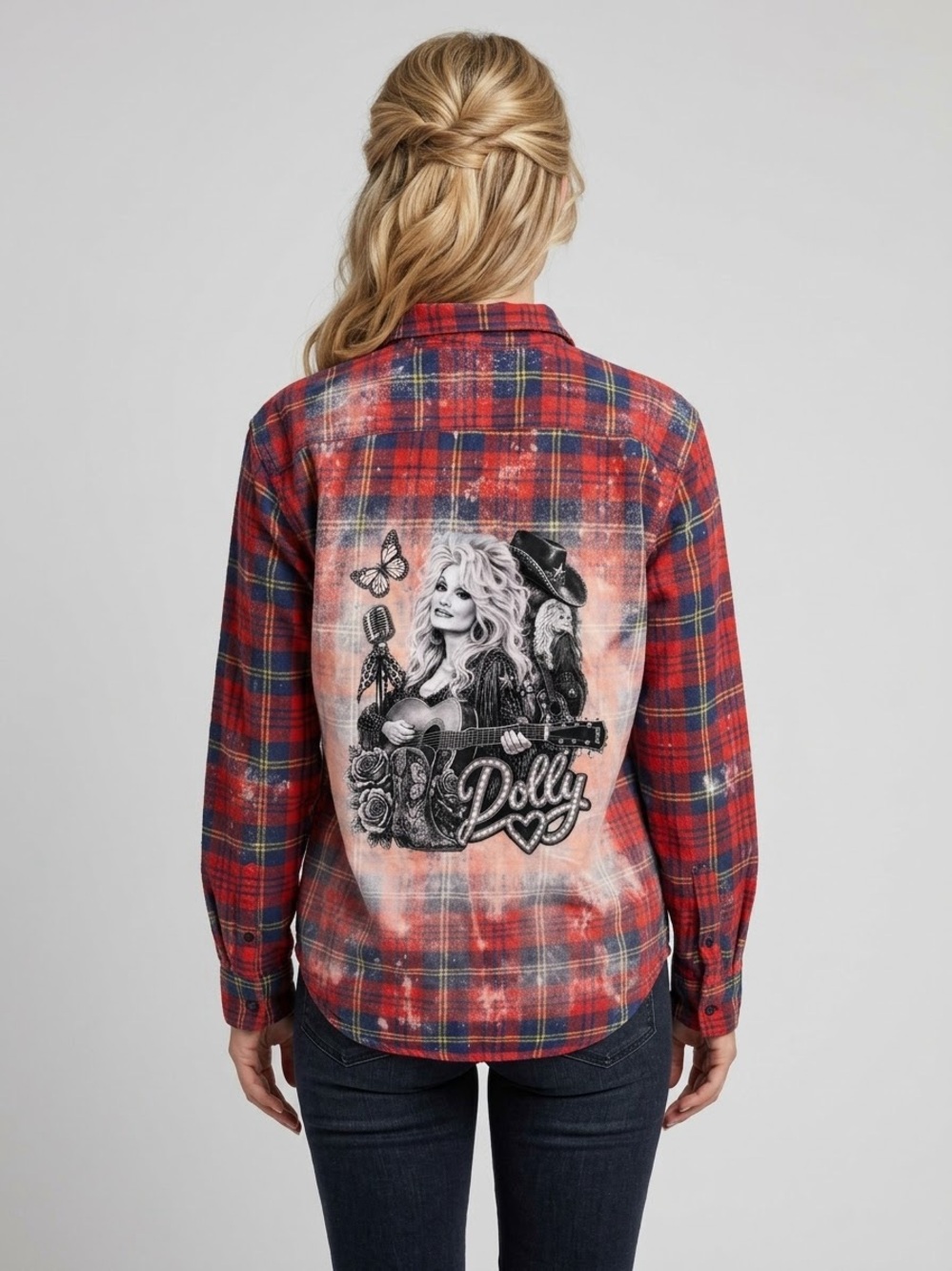 Upcycled- Dolly on a Flannel w acid wash - Picture 2 of 6